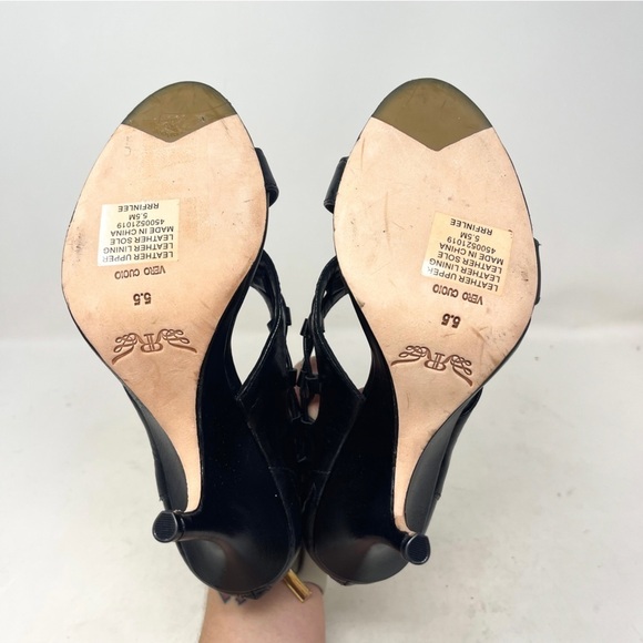 NEW Nordstrom Rachel Roy Finlee Black Genuine Leather Sandal Heel Open Toe 5.5 - Picture 7 of 8
